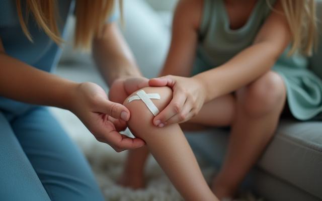 Person kümmert sich um ein verletztes Knie nach einem kleinen Unfall