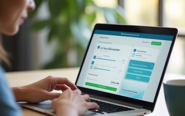 Eine Person benutzt den FabelFinanz-Kreditrechner auf einem Laptop, um Kosten zu berechnen und einen Antrag zu stellen.